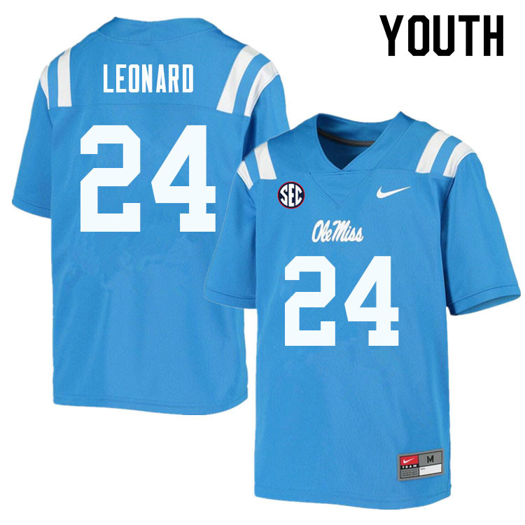 Deane Leonard Ole Miss Rebels NCAA Youth Powder Blue #24 Stitched Limited College Football Jersey WME1858PB